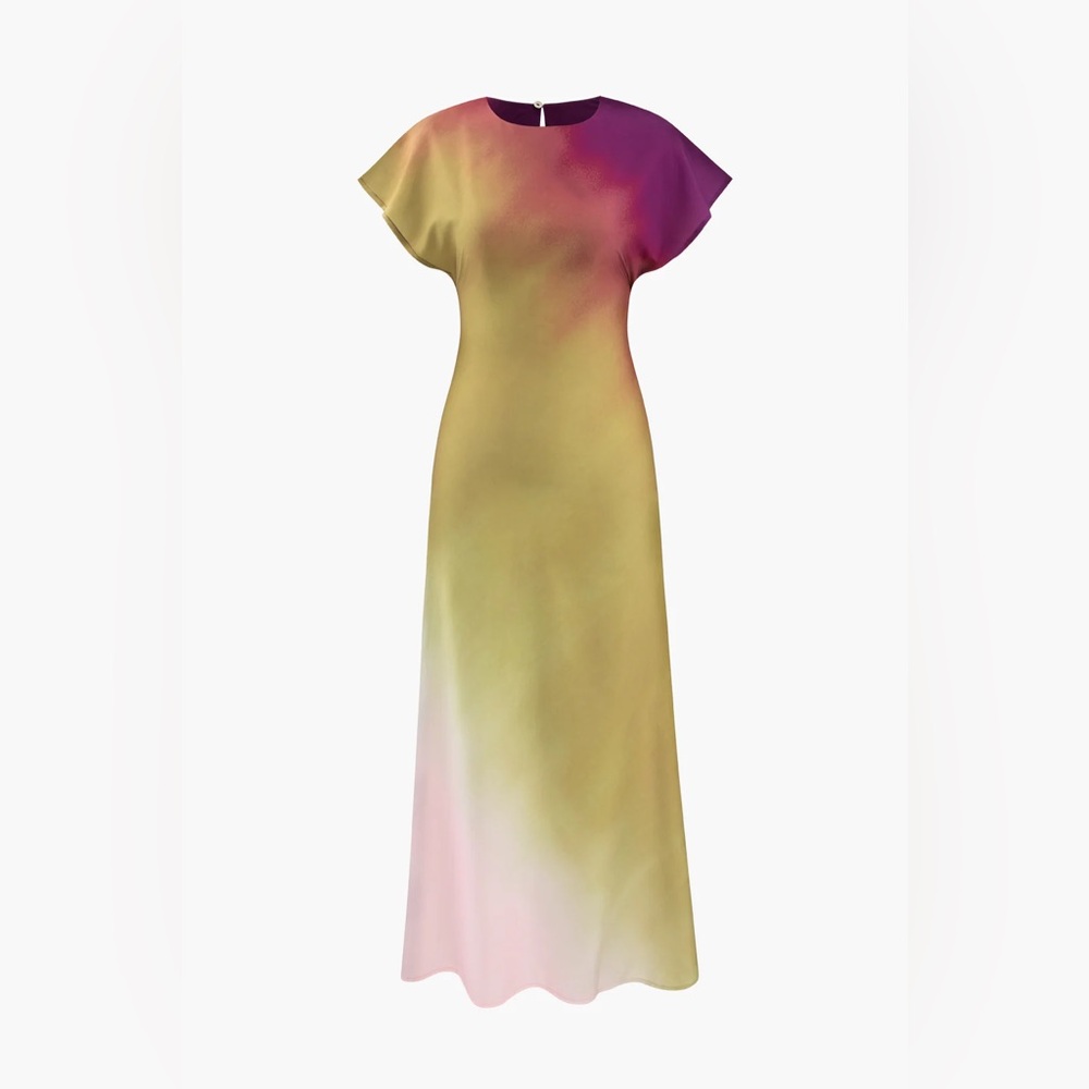 Tie-Dye Satin Cap Sleeve Gradient Maxi Dress